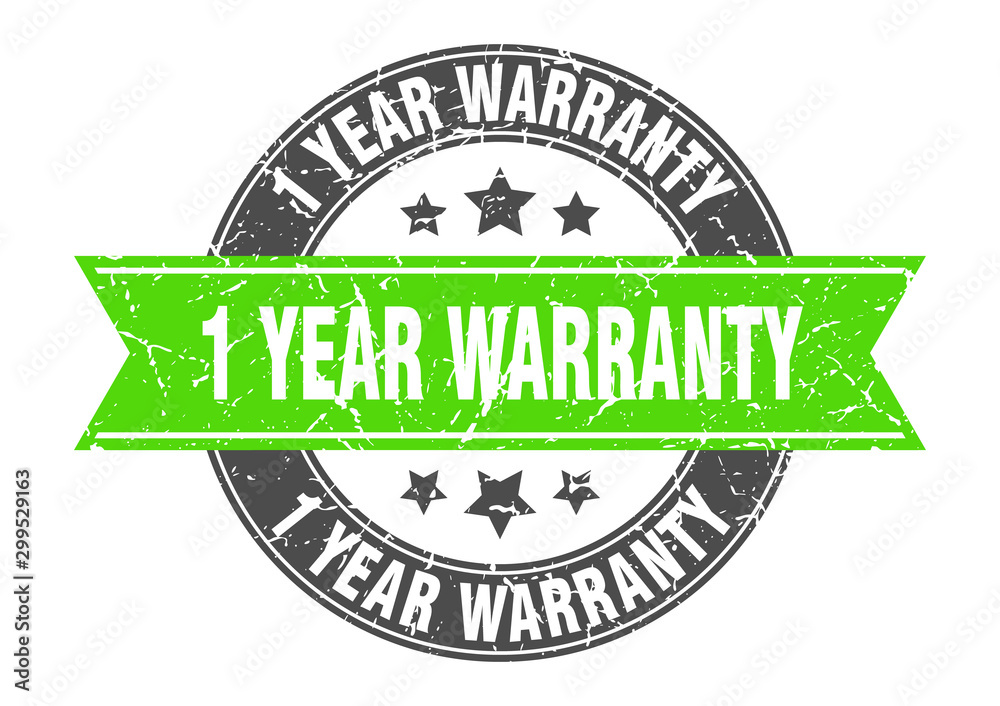 Obraz premium 1 year warranty round stamp with green ribbon. 1 year warranty