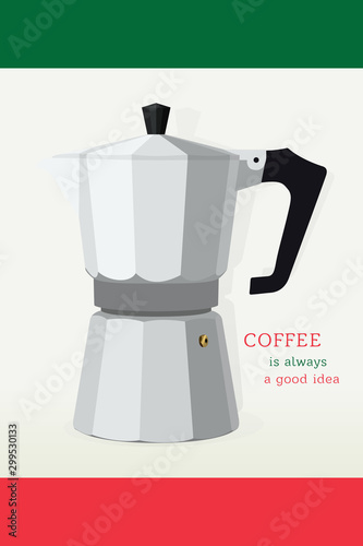 Moka Pot Realistic Vector. Traditional Italian Coffee Maker