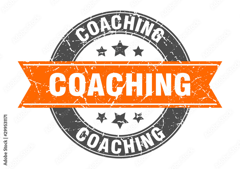 Fototapeta premium coaching round stamp with orange ribbon. coaching