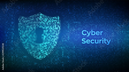 Security shield. Cyber security. Shield With Keyhole icon made with binary code. Protect and Security of Safe concept. Illustrates cyber data security or information privacy idea. Vector Illustration.