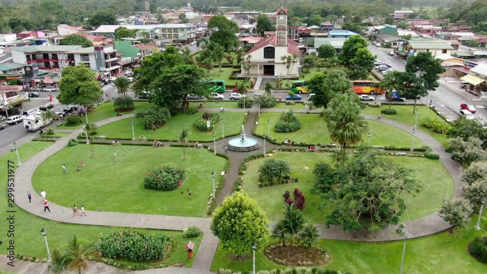 AERIAL of plaza centro in downtown city in Central South America AERIAL of plaza centro in downtown city in Central South America