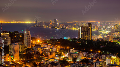 Top view of Pattaya City with twilght time, Chonburi, Thailand