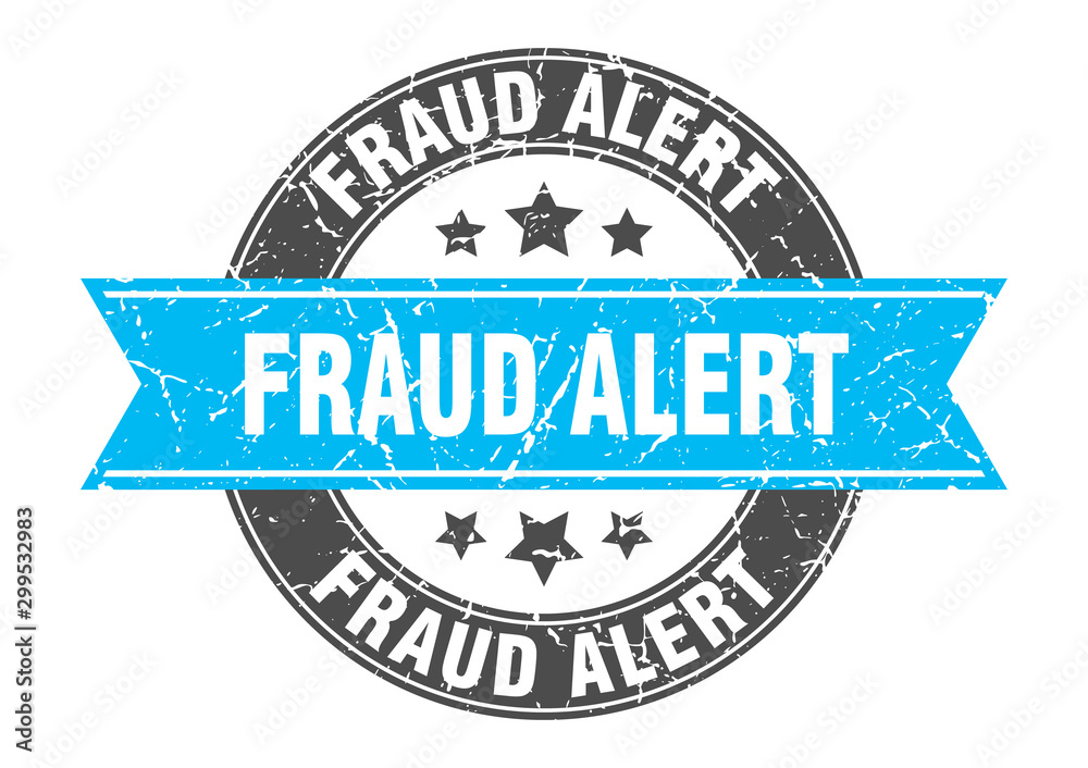 Fototapeta premium fraud alert round stamp with turquoise ribbon. fraud alert