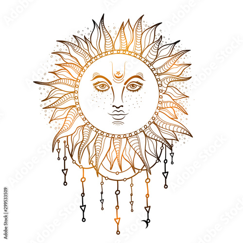 Hand drawn illustration of glossy sun.