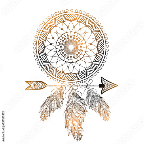 Boho style hand drawn Dream Catcher.