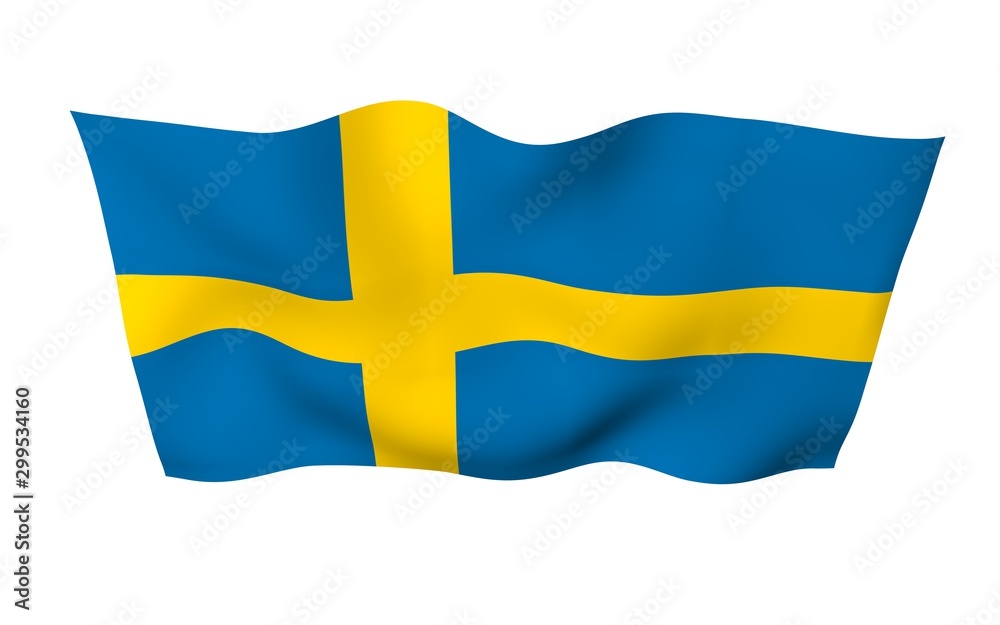 The flag of Sweden. Official state symbol of the Kingdom of Sweden. A blue field with a yellow Scandinavian cross that extends to the edges of the flag. 3d illustration The flag of Sweden. Official state symbol of the Kingdom of Sweden. A blue field with a yellow Scandinavian cross that extends to the edges of the flag. 3d illustration