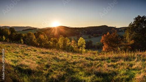 Autumn sunset landscape at Lower Silesia/Poland