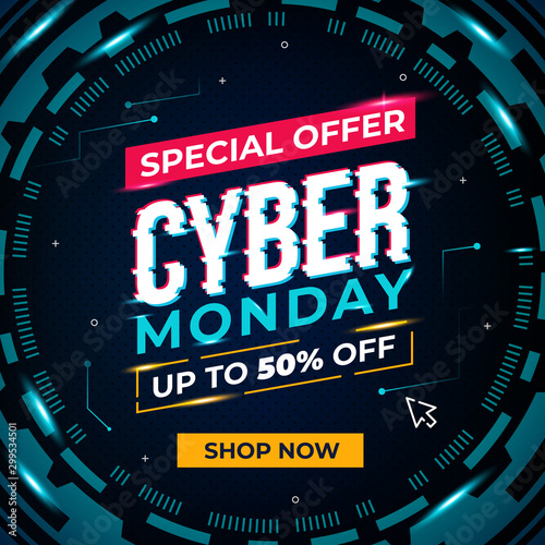 Cyber monday concept in circle technology background flat design for banner, flyer, poster Free Vector