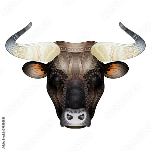 Vector Tribal Decorative Bull. Isolated Animal On White Background