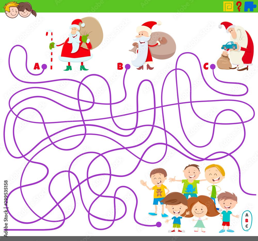 maze game with Santa Claus and children maze game with Santa Claus and children