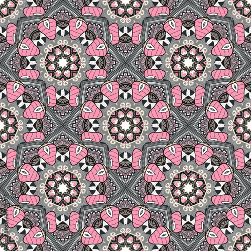 Vector Seamless Pattern In Color For Your Design. Printable Coloring Pages. Hand Drawn Decorative Scales