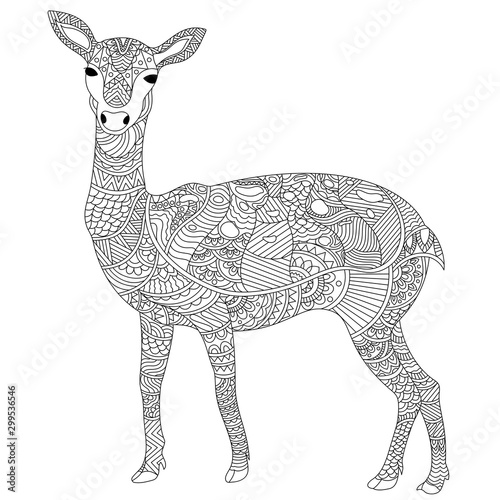 Hand drawn zentangle style deer.