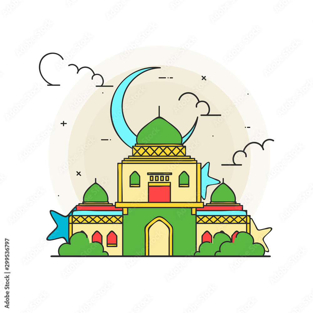 Colorful Mosque for Islamic Festivals concept.