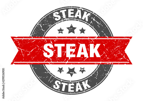 steak round stamp with red ribbon. steak