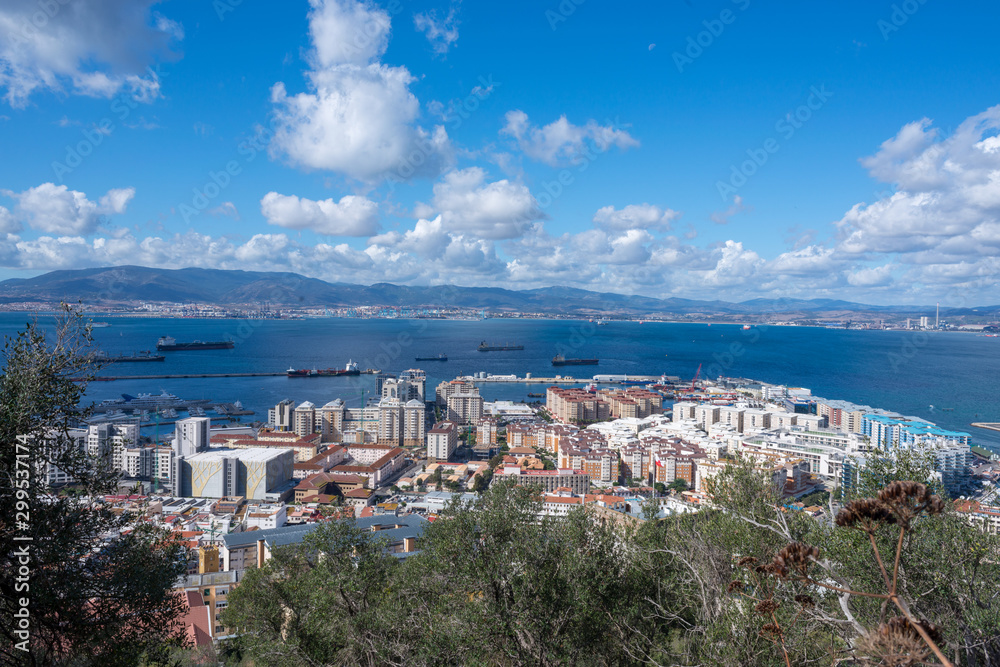 Panoramic overlooking the city of Gibraltar on the coast