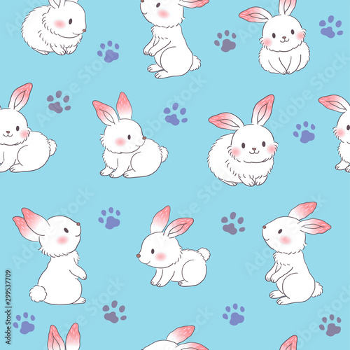 Seamless vector illustration of rabbit and footprint combination