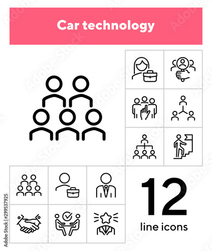 Career promotion line icon set. Candidate, selection, interview. Human resource concept. Can be used for topics like employment, corporate hierarchy, recruitment