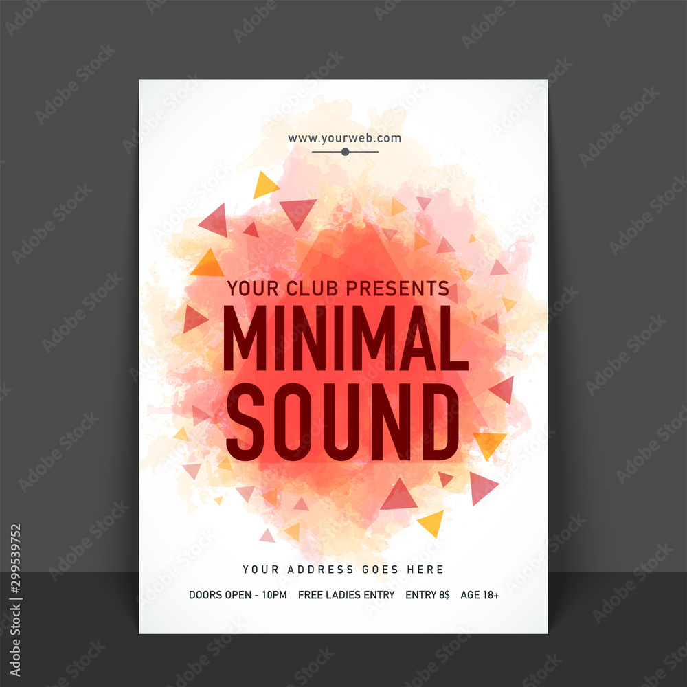 Minimal Sound Music Party celebration, one page Flyer, Banner or Template with date and time details.