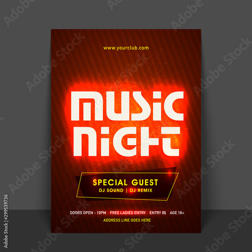 Music Night Party celebration, one page Flyer, Banner or Template with date and time details.