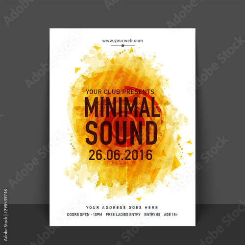 Minimal Sound Music Party celebration, one page Flyer, Banner or Template with date and time details.