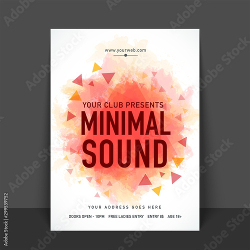 Minimal Sound Music Party celebration  one page Flyer  Banner or Template with date and time details.