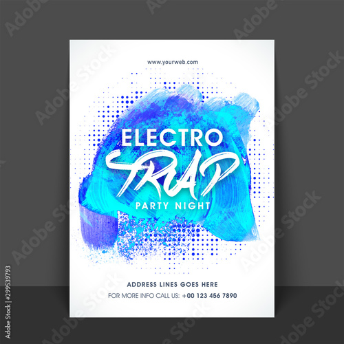 Electro Trap  Music Party celebration, one page Flyer, Banner or Template with date and time details.