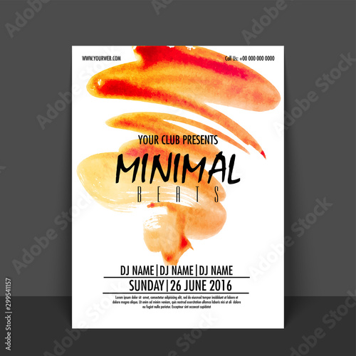 Party Flyer, Template with brush strokes.