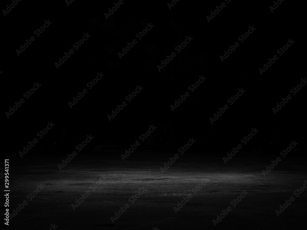 Fototapeta Black background with spotlight to stone ground. Dark interior background. 3D rendering