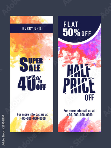 Super sale web banners with colorful splash.