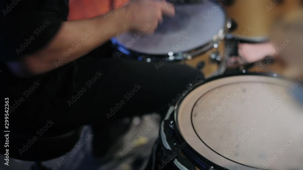 Top view of a drummer playing drums Top view of a drummer playing drums