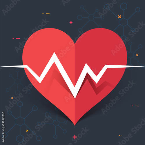 Paper heart with heartbeat pulse for Medical concept.