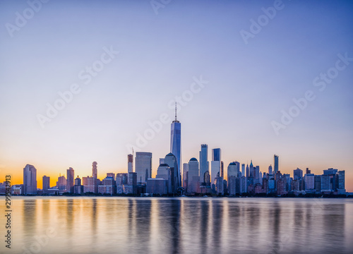 Manhattan skyline at dawn, view from New Jersey photo