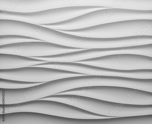 White panel in the form of waves.3d render illustration. Interior wall panel pattern. White seamless texture. - Illustration 
