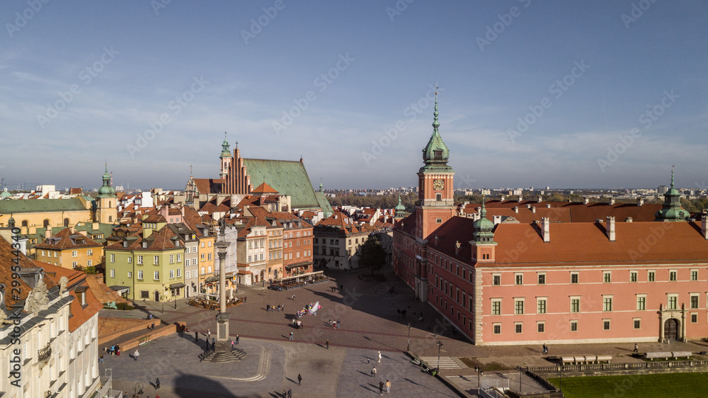 Fototapeta premium Aerial view The Royal Castle in Warsaw on a sunny morning.