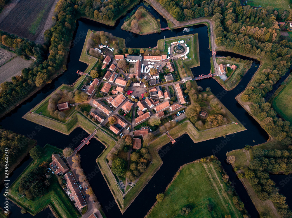 Bourtange fortress village Netherlands, province of Groningen,Aerial view  of Fortification village of Bourtange. This is a historic star shaped fort  Stock Photo | Adobe Stock