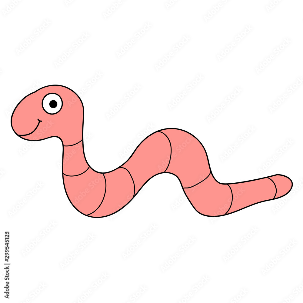 Fototapeta premium Cartoon linear doodle retro happy worm isolated on white background. Vector illustration. 