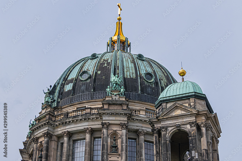 Architectural details of Berlin Cathedral (Berliner Dom) - famous landmark on the Museum Island in Mitte district of Berlin. Germany.