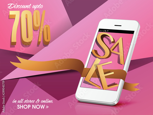 3D Text Sale in smartphone, Creative banner, flyer.