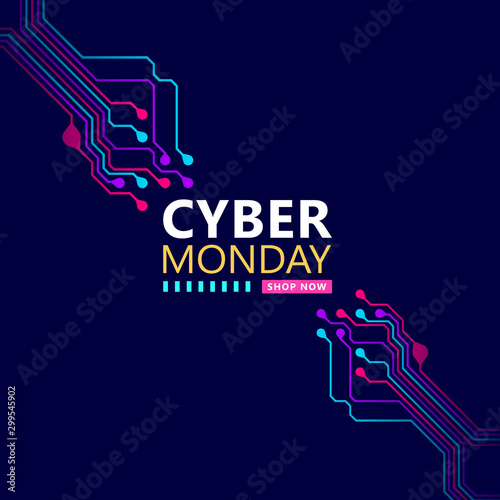 Cyber monday sale with circuit board background. Promotional online sale event. vector illustration