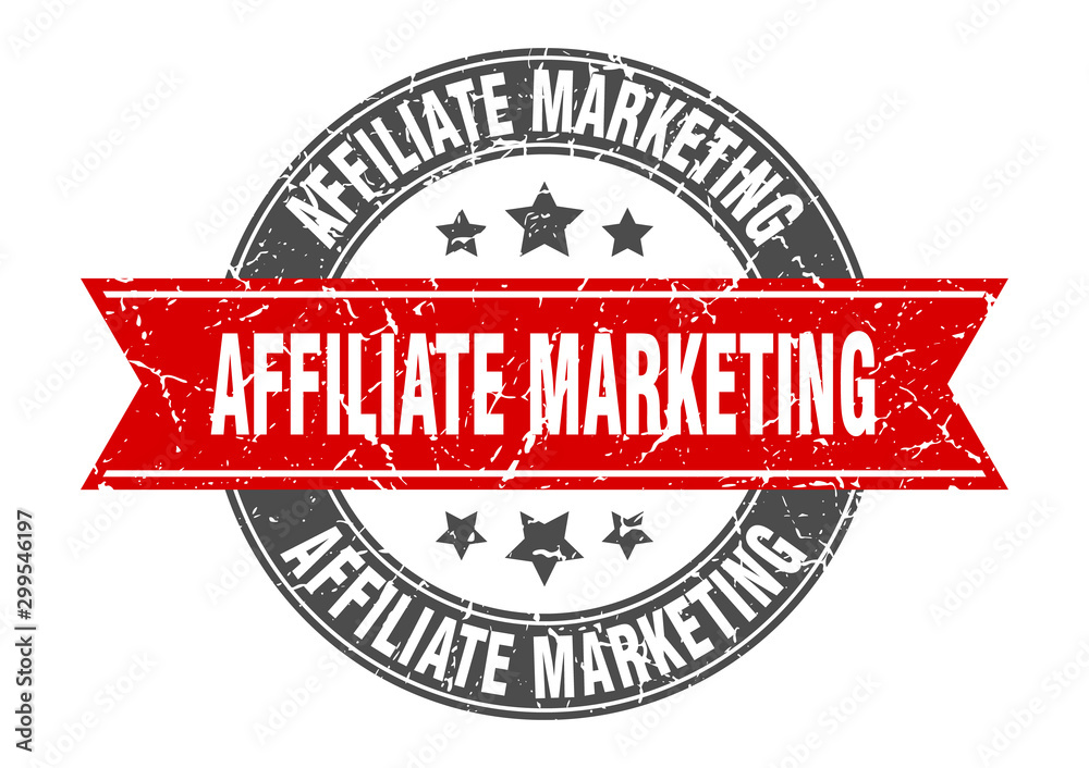 affiliate marketing round stamp with red ribbon. affiliate marketing
