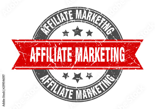affiliate marketing round stamp with red ribbon. affiliate marketing