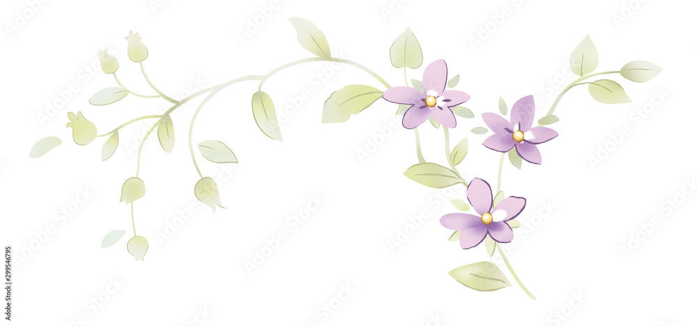 summer spring decoration print leaves forget-me-nots violets 