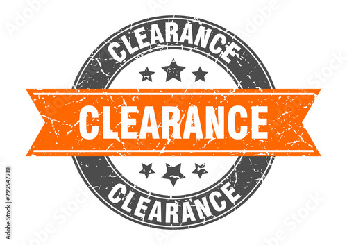 clearance round stamp with orange ribbon. clearance