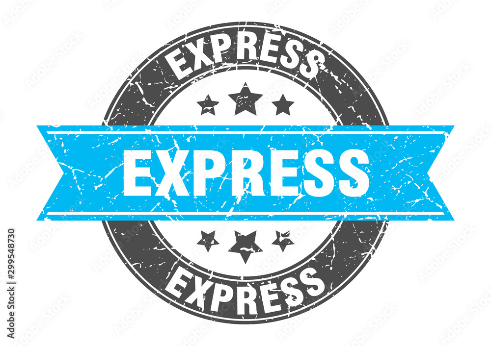 Fototapeta premium express round stamp with turquoise ribbon. express