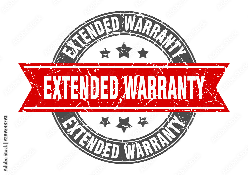extended warranty round stamp with red ribbon. extended warranty