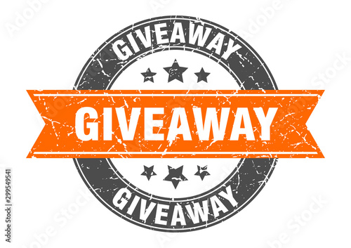 giveaway round stamp with orange ribbon. giveaway