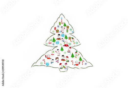 Christmas tree made from Christmas objects on white background. 