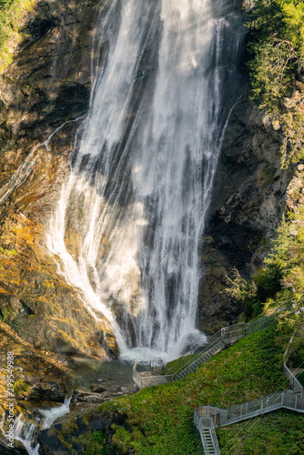 Panoramic view of the Stuibenfall water cascade in Umhausen Oetztal Austria