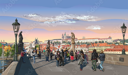 Colorful vector hand drawing Prague 7