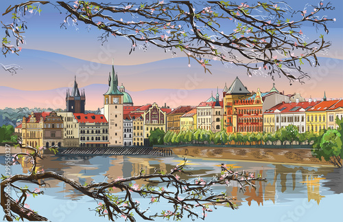 Colorful vector hand drawing Prague 9 photo